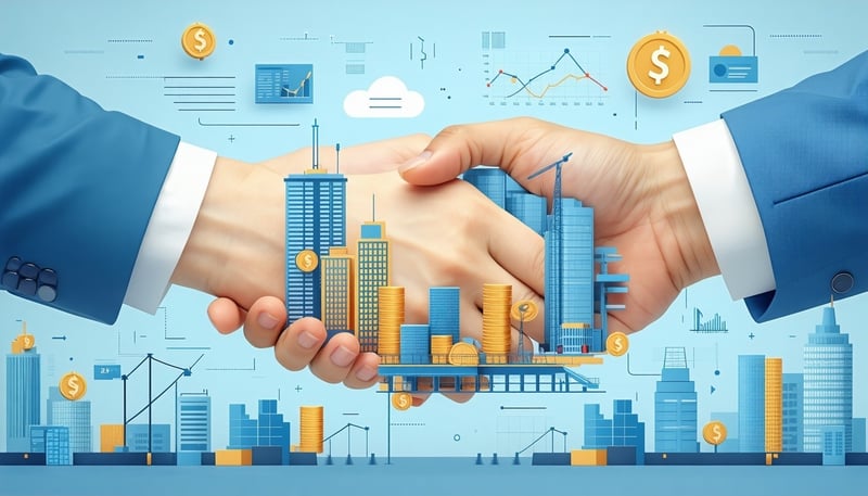 An illustration symbolizing financial services and commercial insurance collaboration. An illustration symbolizing financial services and commercial insurance collaboration.